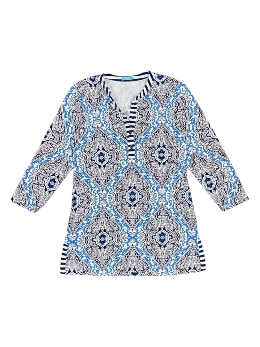 J. McLaughlin Nautical Tunic Top Women’s Medium Blue/Navy/White Blouse